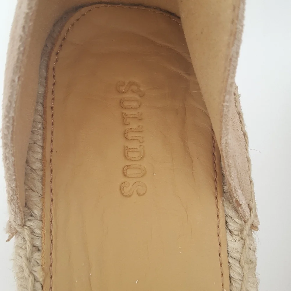 Soludos tan leather platform wedge platform peep toe sandals size 10